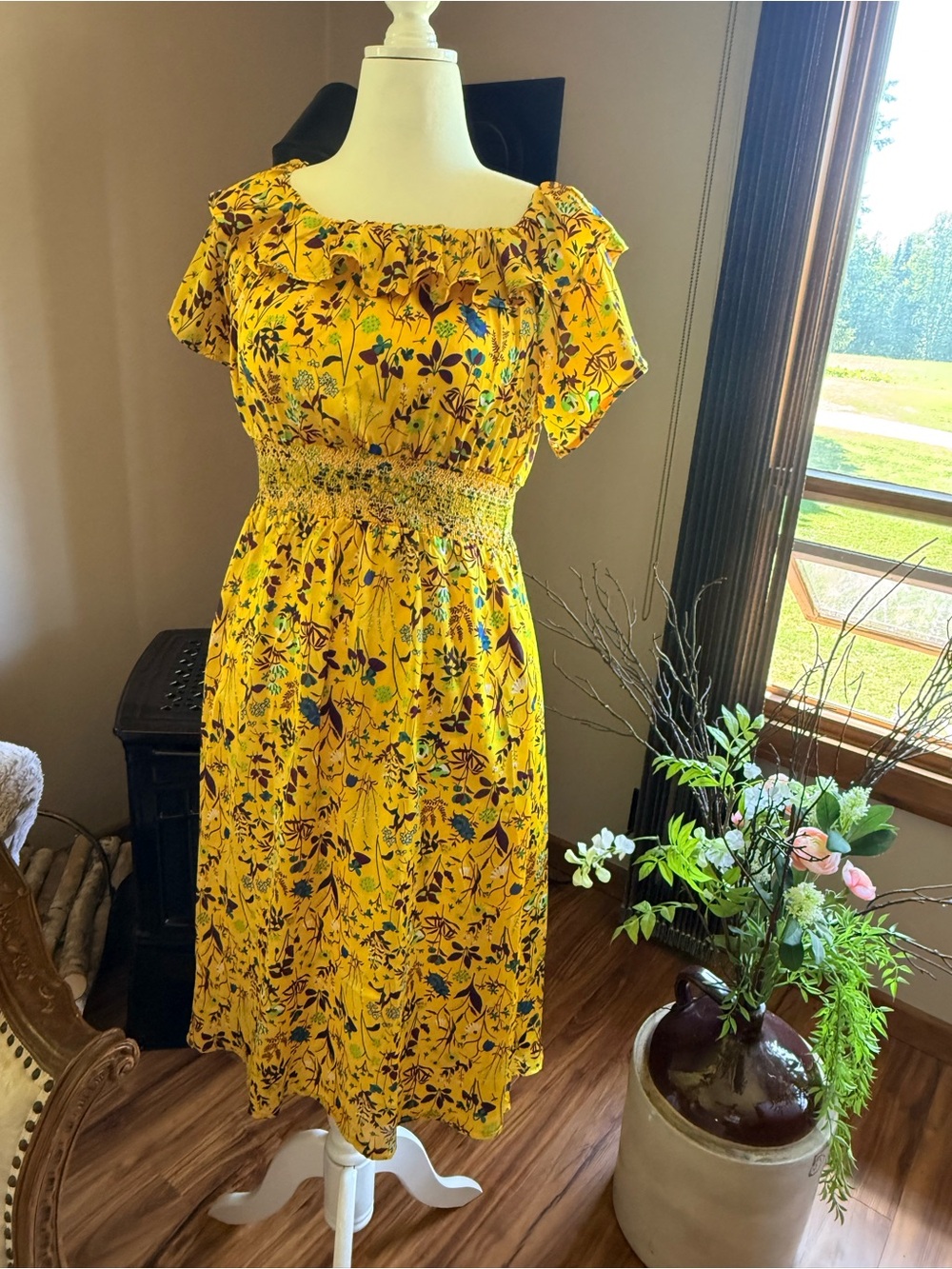 NWOT Lapis Anthropology Boho Cottagecore Flowy Feminine Floral Ruffle Sundress